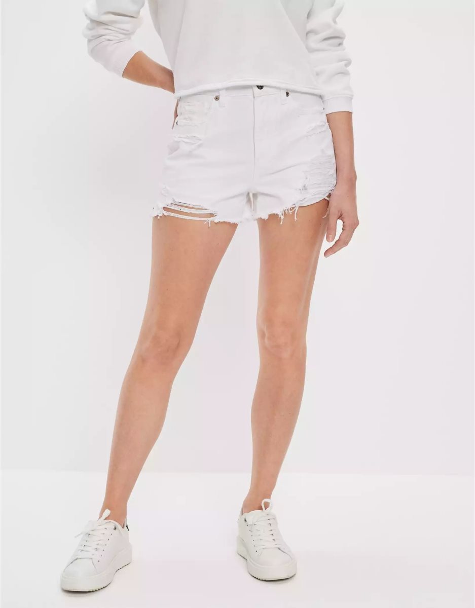 Shorts American Eagle AE Denim Mom Blanche Femme | DAK-31491203